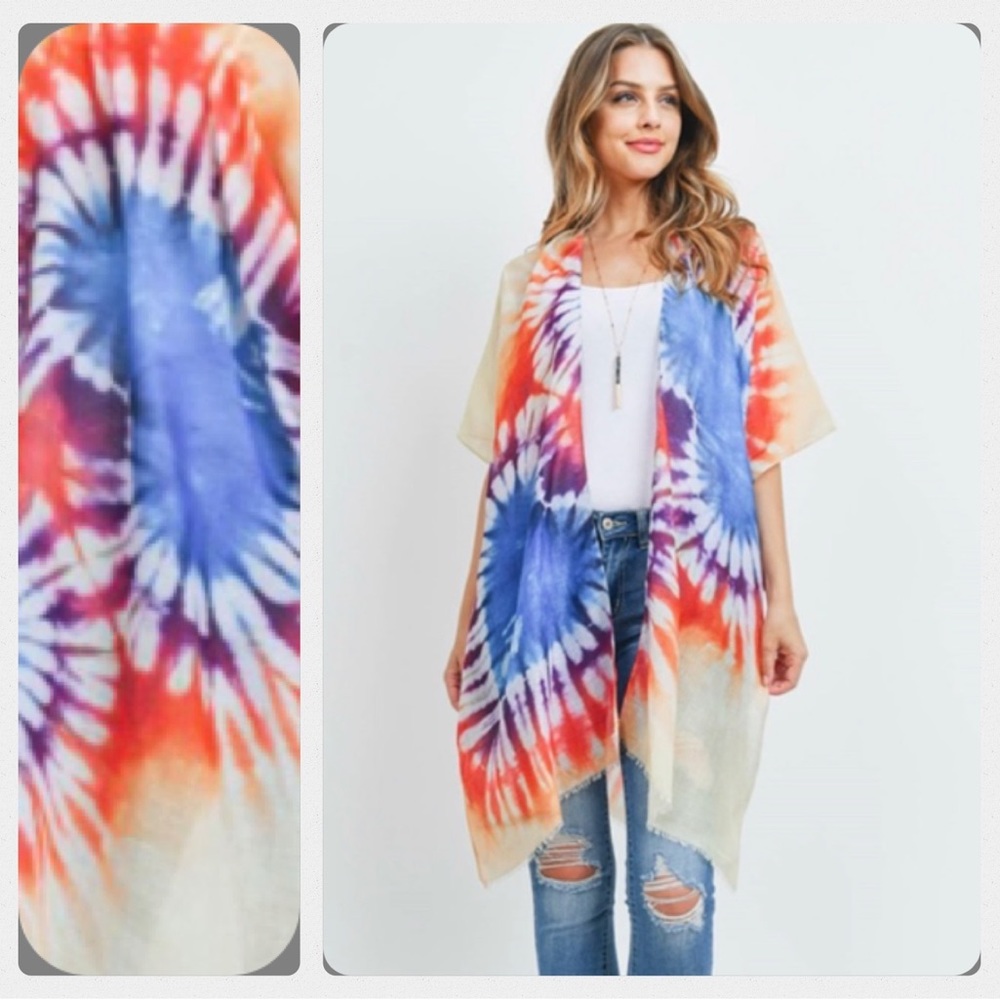 Stunning Boho Chic Tie Dye Kimono Swim Coverup Robe One Size Fits Most S-2XL